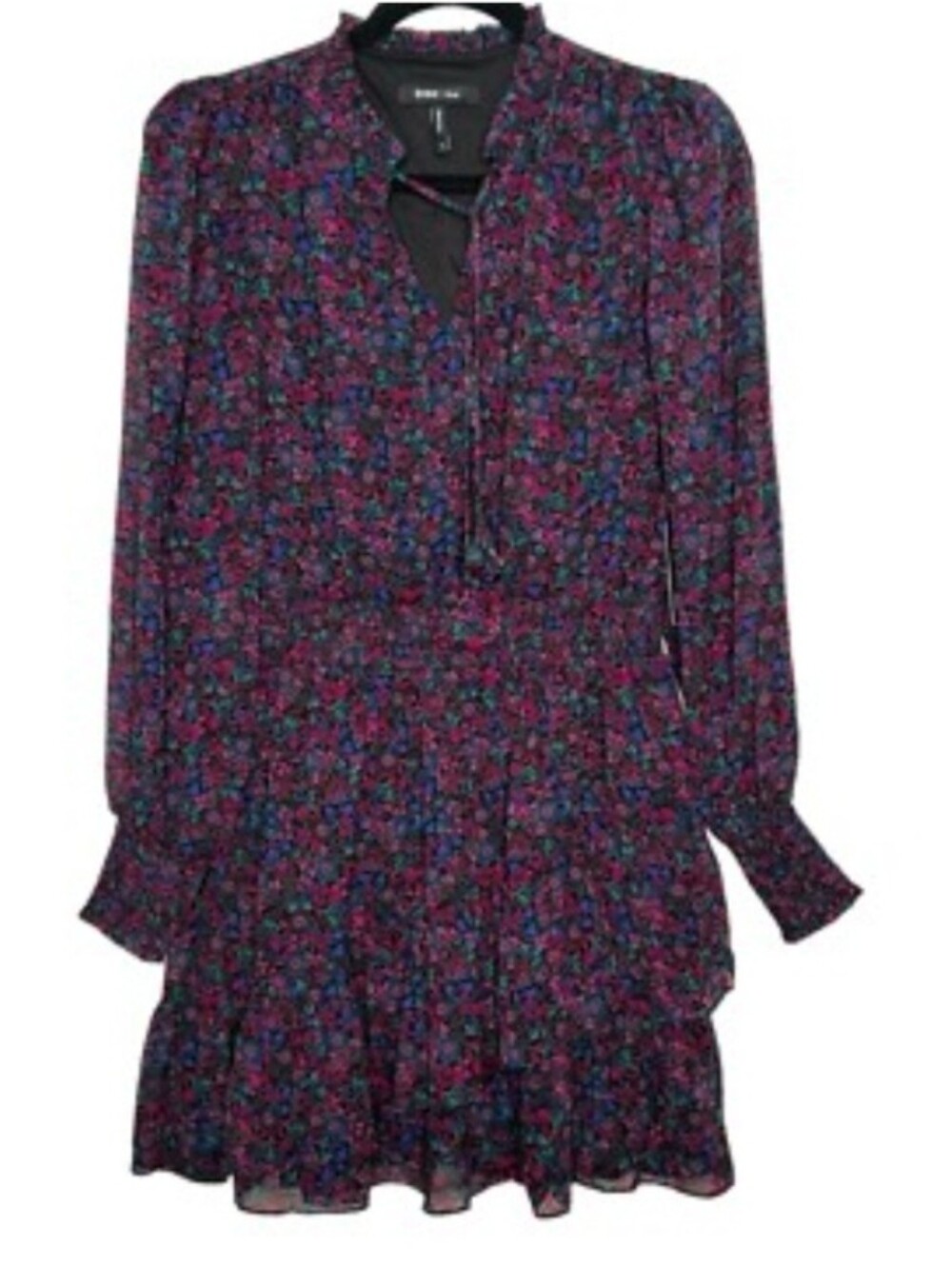 Floral Ruffle Long Sleeve Mini Dress - Multicolor Sz M